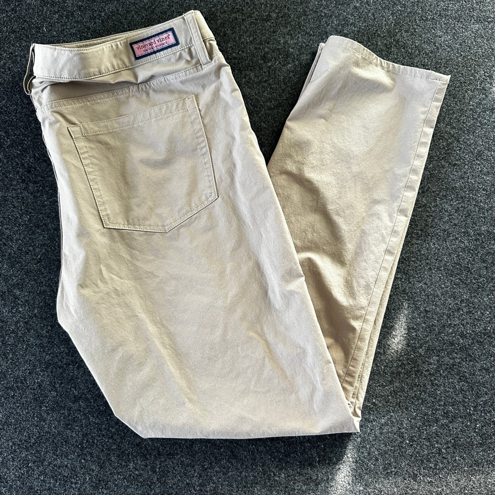 Vineyard Vines On The Go Pant Mens 38x32 Khaki Tan Stretch Performance Chino